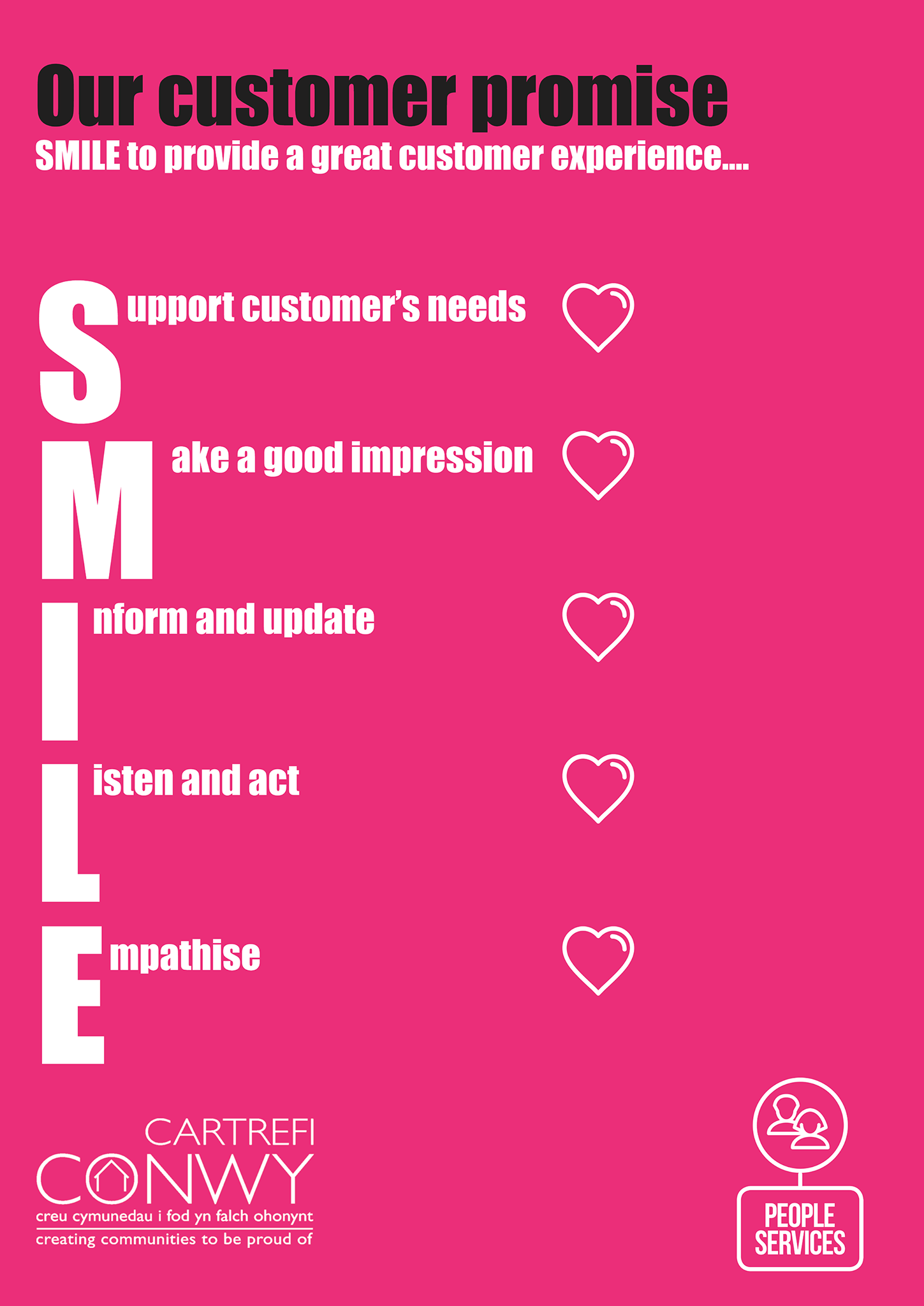 Pink graphic covering our SMILE customer promise
