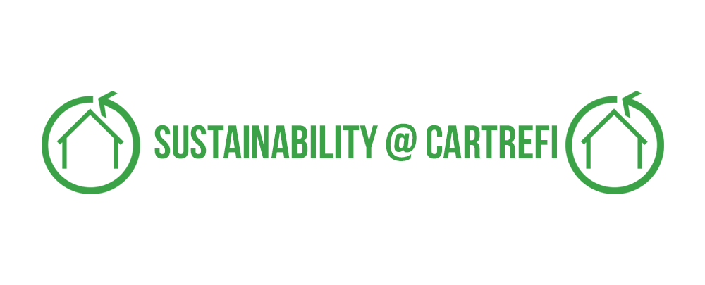 Green logo with two circular house logos and saying sustainability at cartrefi