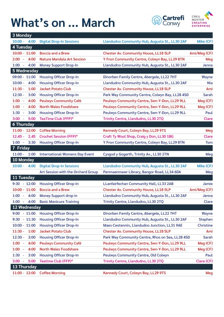 MARCH 2025 What's on ... - Cartrefi Conwy